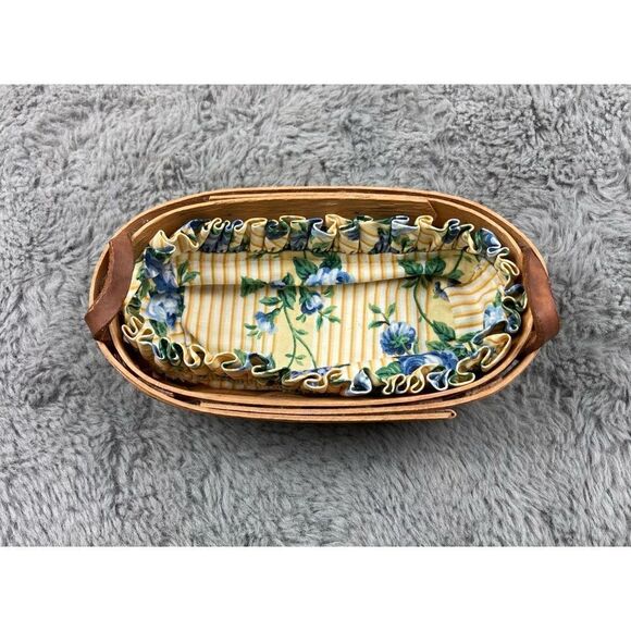 Longaberger Other - Longaberger 1996 Small Oval cracker Basket Leather Handle Floral Liner